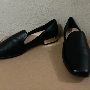 Shoe Dazzle Black Flats with Gold Heel